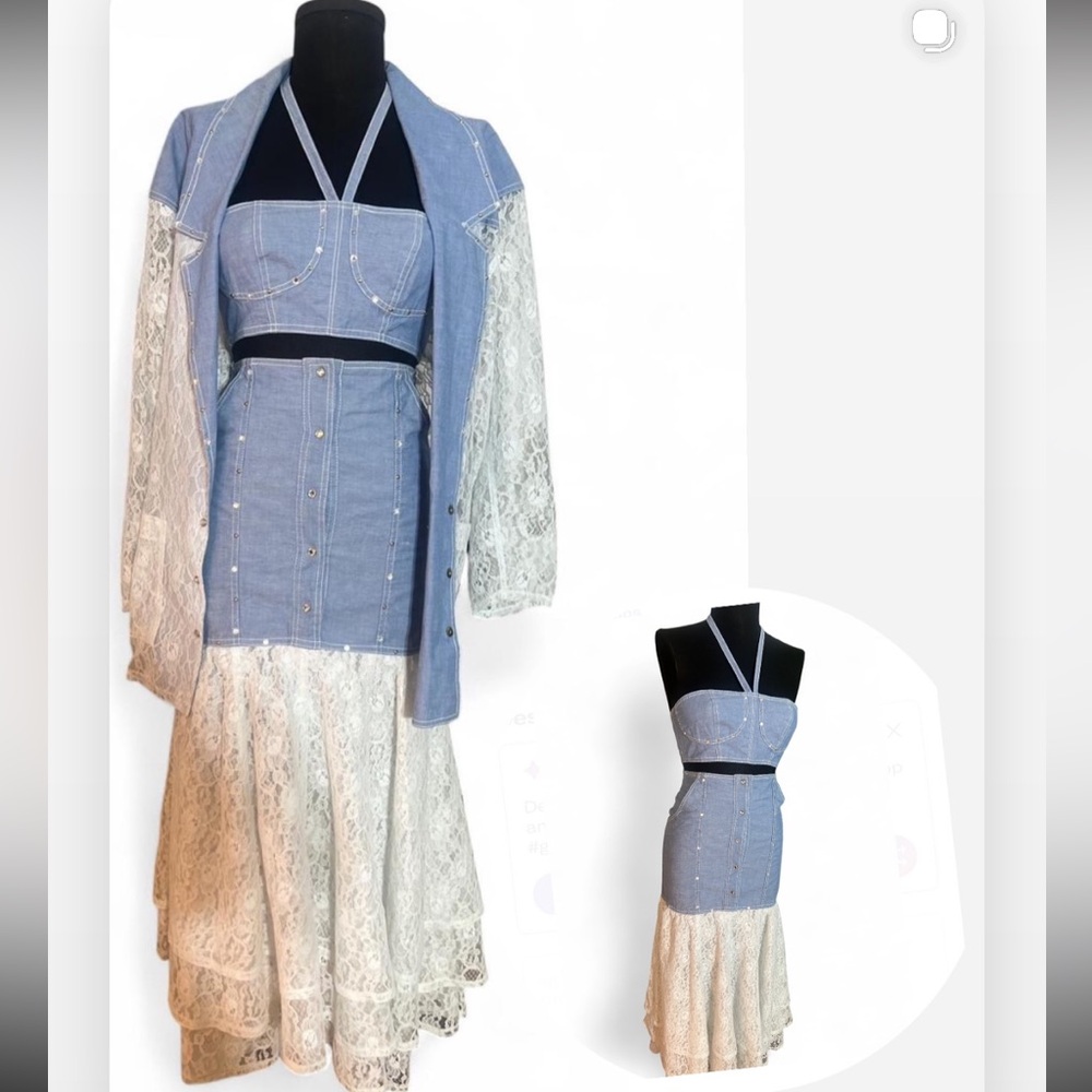 Mario Romano Vintage Three Piece Denim and Lace Set. 
Western 80s/90s size sm